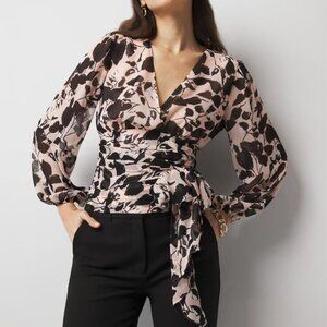 nwt WHITE HOUSE BLACK MARKET tie waist chiffon blouse 8